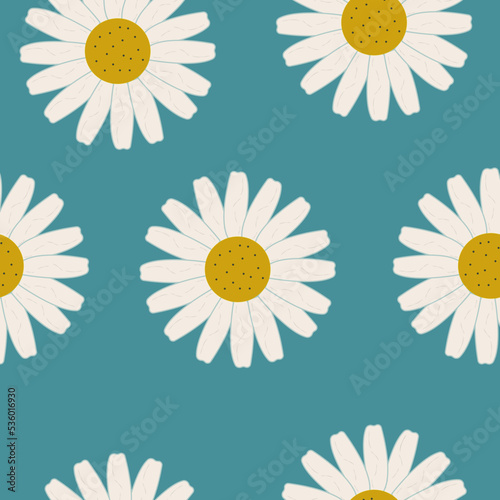 chamomile pattern red flowers background turquoise blue petals