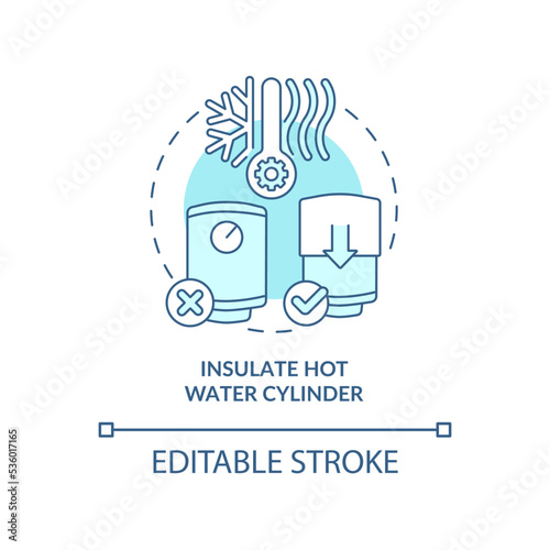 Insulate boiler turquoise concept icon. Water tank jacket. Reduce losing heat abstract idea thin line illustration. Isolated outline drawing. Editable stroke. Arial, Myriad Pro-Bold fonts used