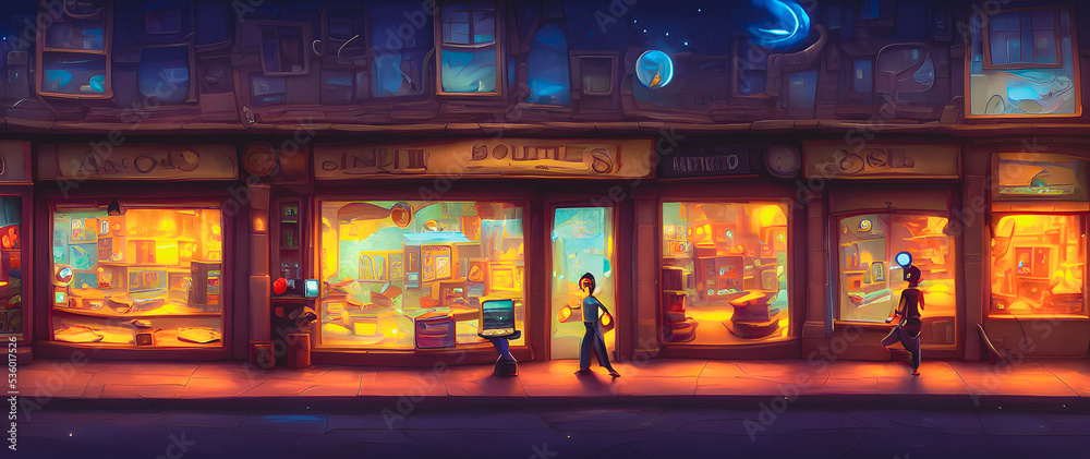 Artistic concept painting of a store interior, background 3d illustration.