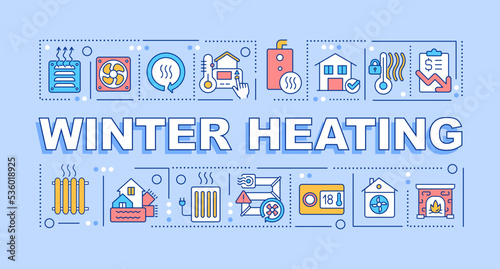 Winter heating concepts blue banner. Prepare home for fall weather. Infographics with editable icons on color background. Isolated typography. Vector illustration with text. Arial-Black font used