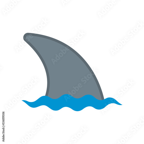 Fish fin icon with water wave. Shark or dolphin fin. Isolated vector illustration on white background.