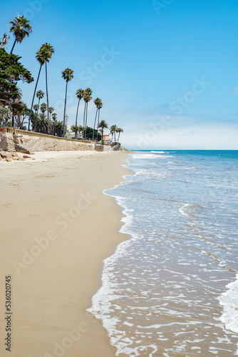 Butterfly beach idyllic holiday in Santa barbara California USA. Vibrant background for tropical authentic cali atmosphere background with copy space Nature travel landscape background