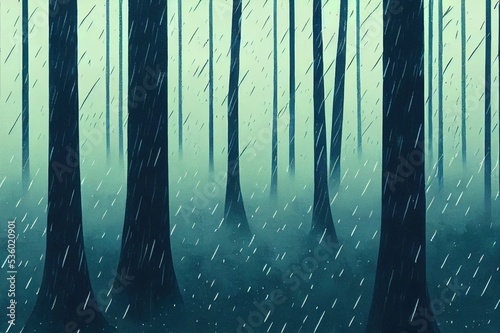 gloomy landscape of the forest in the rain. Abstract illustration art
