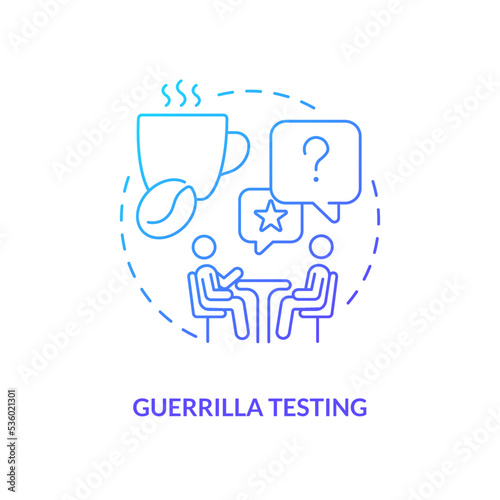 Guerrilla testing blue gradient concept icon. Live user survey. Random participants. Usability research abstract idea thin line illustration. Isolated outline drawing. Myriad Pro-Bold font used