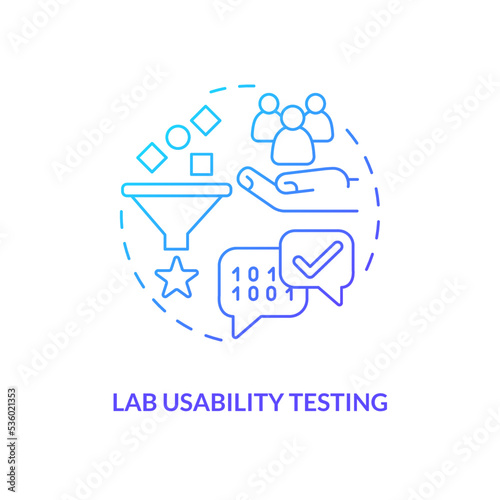 Laboratory usability testing blue gradient concept icon. Professional user experience research strategy abstract idea thin line illustration. Isolated outline drawing. Myriad Pro-Bold font used