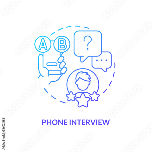 Cellphone interview blue gradient concept icon. Call research. Usability testing methods. Live user poll abstract idea thin line illustration. Isolated outline drawing. Myriad Pro-Bold font used