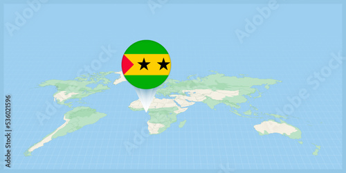 Location of Sao Tome and Principe on the world map, marked with Sao Tome and Principe flag pin.