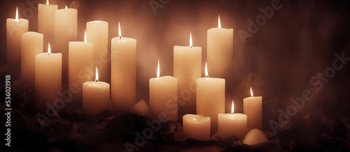 All Souls Day,All Saints Day Backdrop. Lit Candles, Gloomy Concept And Creative Background. Digital Art Illustration photo