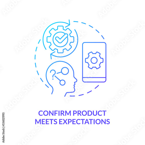 Confirm product meets expectations blue gradient concept icon. Proof users requirements. Development goal abstract idea thin line illustration. Isolated outline drawing. Myriad Pro-Bold font used