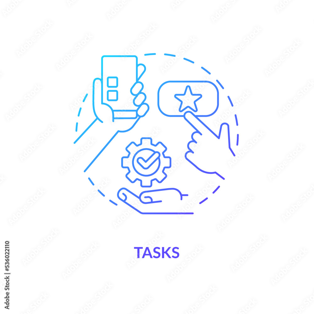 Tasks blue gradient concept icon. Attainable objectives. Assignment list. Create goals plan. Strategy abstract idea thin line illustration. Isolated outline drawing. Myriad Pro-Bold font used Tasks blue gradient concept icon. Attainable objectives. Assignment list. Create goals plan. Strategy abstract idea thin line illustration. Isolated outline drawing. Myriad Pro-Bold font used