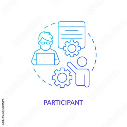Participant blue gradient concept icon. Research membership. Take part in survey process. Volunteer UX tester abstract idea thin line illustration. Isolated outline drawing. Myriad Pro-Bold font used