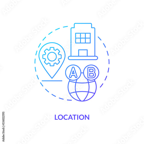 Location blue gradient concept icon. Research placement. Usability testing session logistical details abstract idea thin line illustration. Isolated outline drawing. Myriad Pro-Bold font used