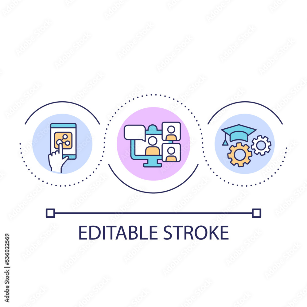 Distance learning course loop concept icon. Conduct webinars abstract idea thin line illustration. Academic progress. Sharing online class. Isolated outline drawing. Editable stroke. Arial font used Distance learning course loop concept icon. Conduct webinars abstract idea thin line illustration. Academic progress. Sharing online class. Isolated outline drawing. Editable stroke. Arial font used
