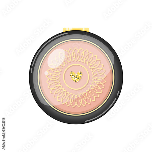 Makeup powder container icon. Cartoon illustration of a face cosmetic foundation in a black circle case isolated on a white background. Vector 10 EPS.