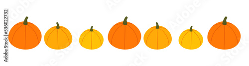 Autumn pumpkins collection border isolated on white background.