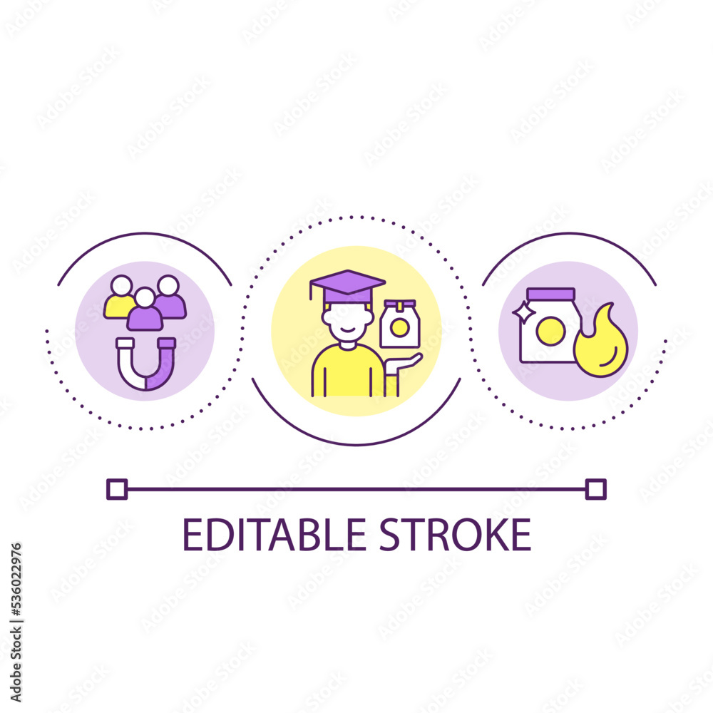 Learning how to be effective marketeer loop concept icon. Promoting brand professionally abstract idea thin line illustration. Marketing. Isolated outline drawing. Editable stroke. Arial font used