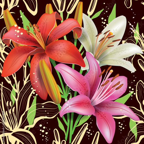 Seamless floral pattern with lilies