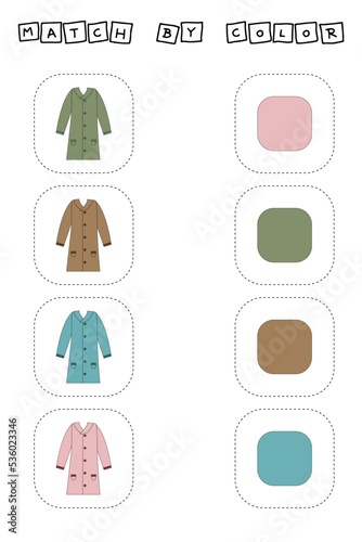 Match the coats and their colors. Appropriate game. Educational game for preschool children and toddlers