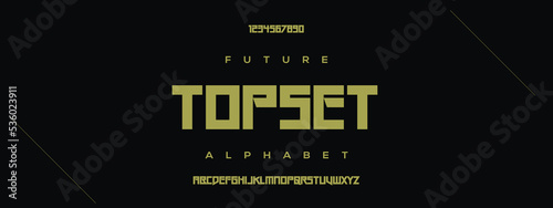 TOPSET Sports minimal tech font letter set. Luxury vector typeface for company. Modern gaming fonts logo design. photo