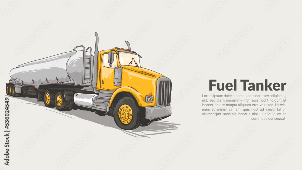 isolated fluel tanket truck. heavy equipmet rough drawing with editable copy space vector illustration.