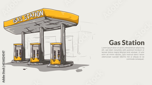 Fototapeta Naklejka Na Ścianę i Meble -  isolated gas station. heavy equipmet rough drawing with editable copy space vector illustration.