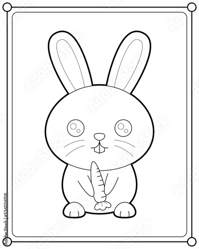 Kawaii bunny holding carrot suitable for children's coloring page vector illustration
