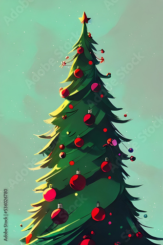 christmas tree in the snow - drawing - painting - illustration - comic style