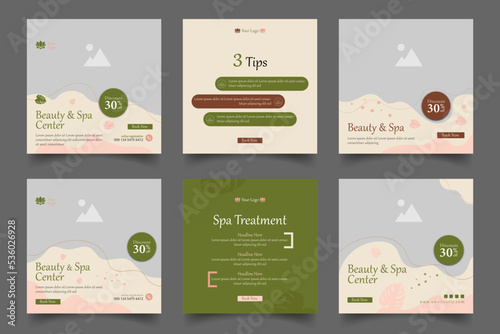 beauty and spa social media post template. minimal fully editable promo web banner poster layout for relax massage square post vector illustrator. 