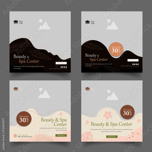 beauty and spa social media post template. minimal fully editable promo web banner poster layout for relax massage square post vector illustrator. 