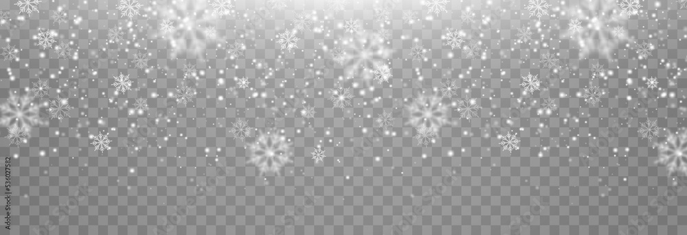 Vector snow. Snow png. Snow on an isolated transparent background. Snowfall, blizzard, winter, snowflakes png. Christmas image.