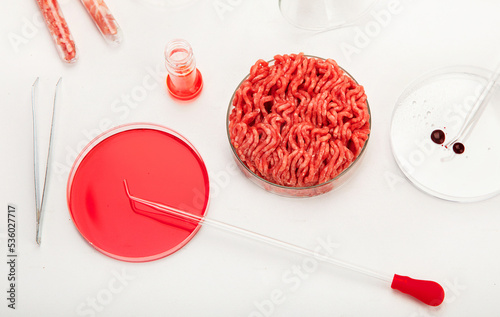 Petri dish with cultured meat in laboratory
