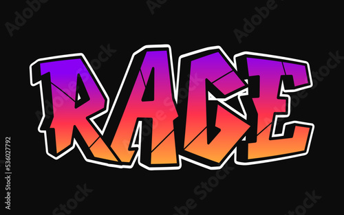 Rage word graffiti style letters. Vector hand drawn doodle cartoon logo rage illustration. Print for poster,t shirt,tee,logo,sticker concept