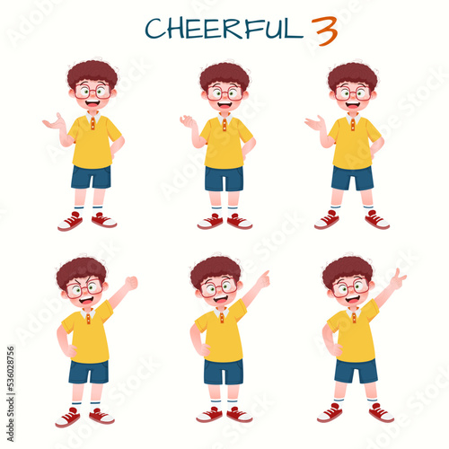 Set of kid boys showing cheerful expression.Vector illustration.