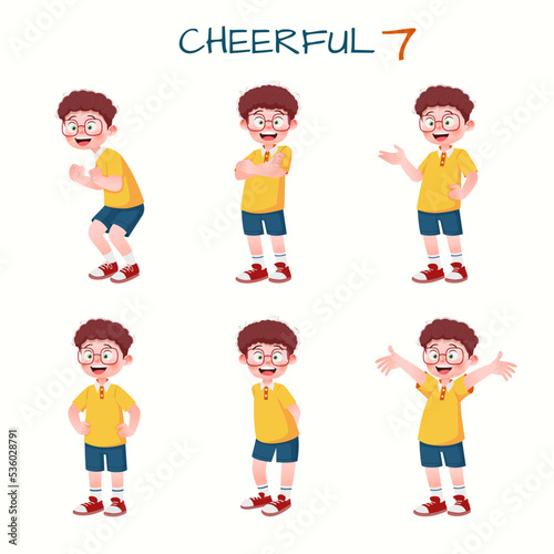 Set of kid boys showing cheerful expression.Vector illustration.