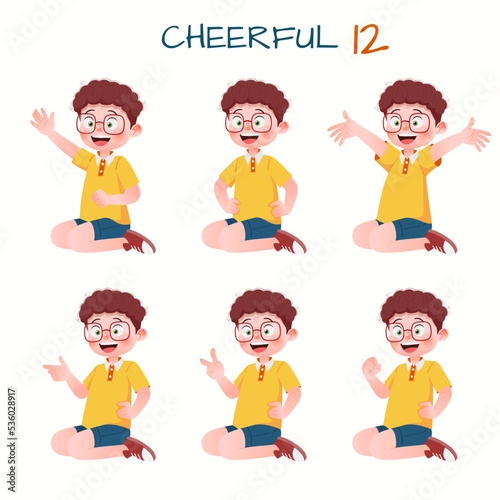 Set of kid boys showing cheerful expression.Vector illustration.