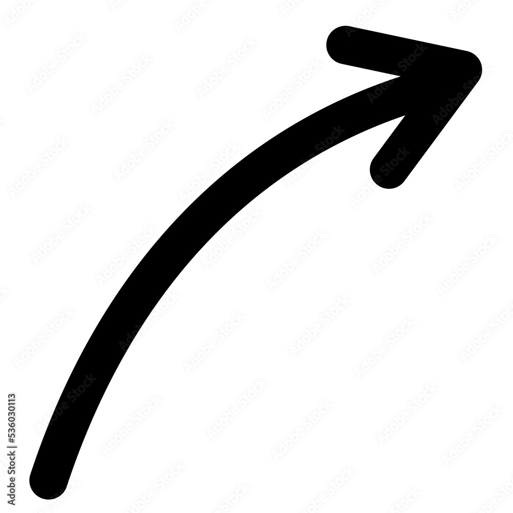 Thin сurved arrow icon. Doodle black rounded arrow. Sketch long arrow flat illustration Thin сurved arrow icon. Doodle black rounded arrow. Sketch long arrow flat illustration