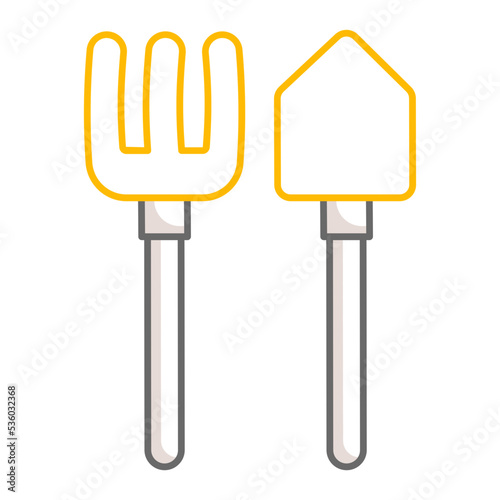 Garden Equipment Vector Icon Design, Autumn or Fall activities Symbol, Dry weather Sign, Temperate climates Elements Stock illustration, Spade and Rake Concept