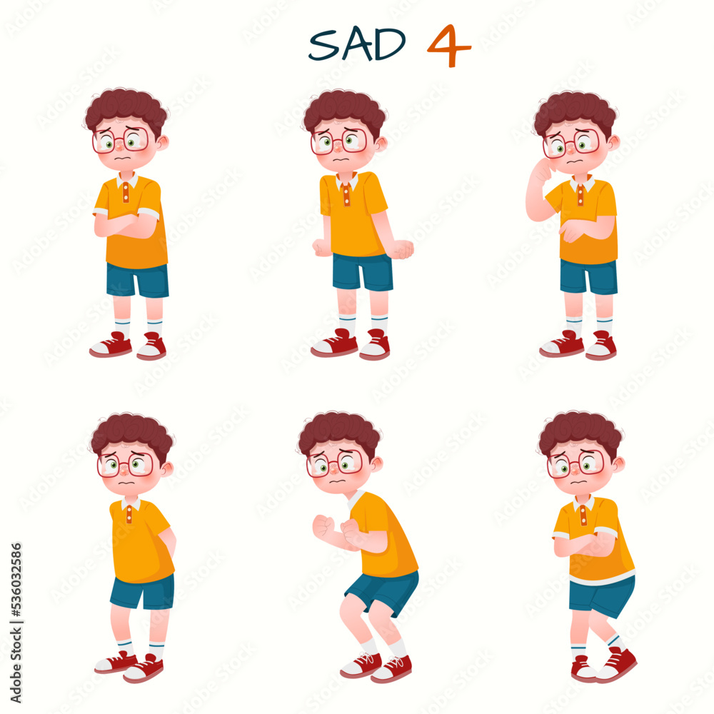 Set of kid boys showing sad expression.Vector illustration. Set of kid boys showing sad expression.Vector illustration.