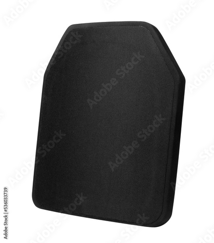 Ballistic plate isolated on white background. Combat armor close-up. Armored insert for body armor.