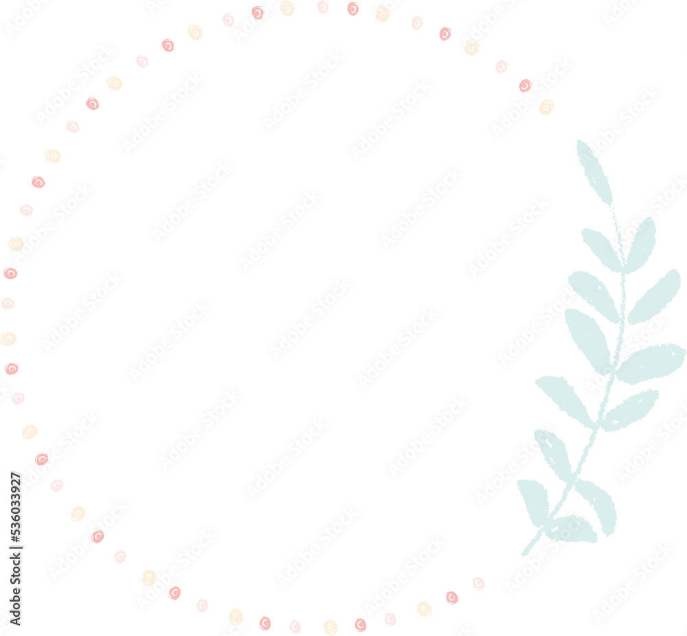 cute hand draw style pastel pink and blue spring tiny little flower and leaf wreath