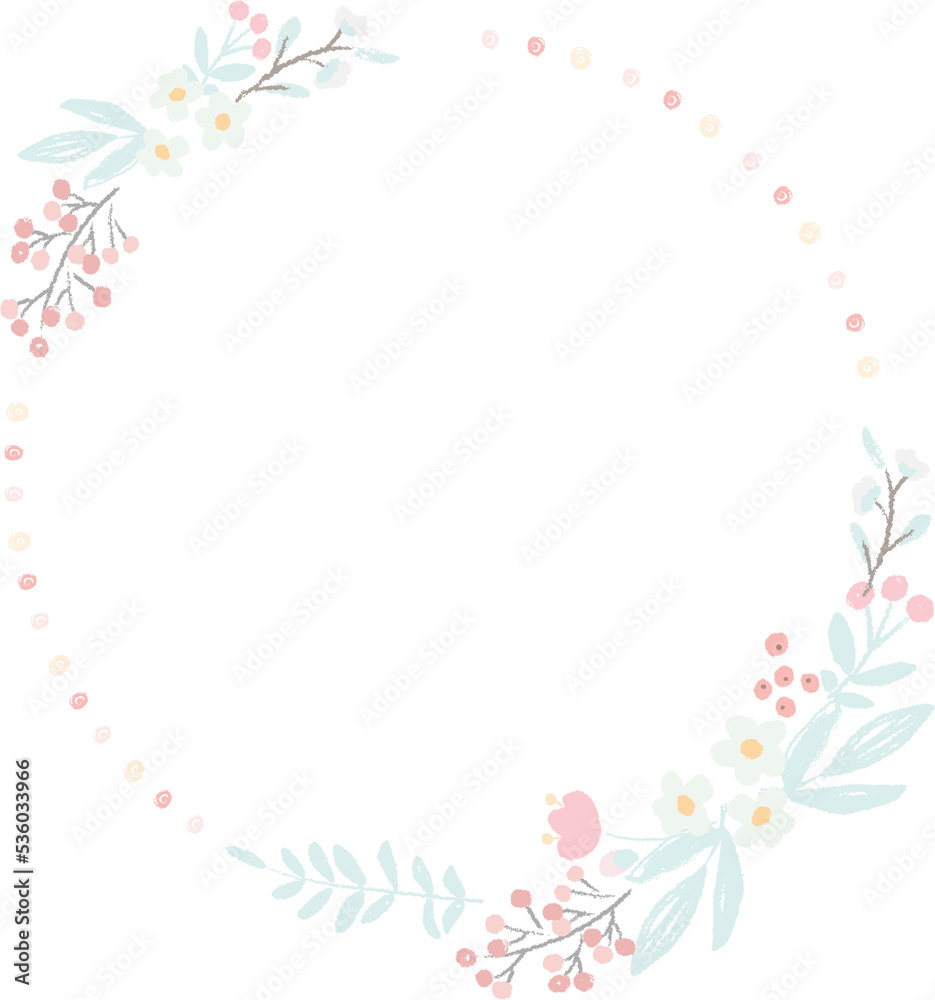 cute hand draw style pastel pink and blue spring tiny little flower and leaf wreath cute hand draw style pastel pink and blue spring tiny little flower and leaf wreath