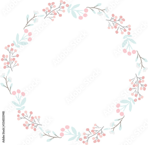cute hand draw style pastel pink and blue spring tiny little flower and leaf wreath