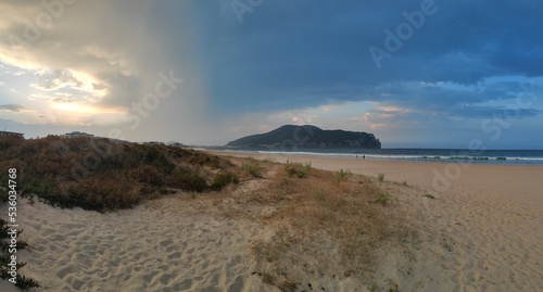 Laredo beach in northern Spain, in the autonomous region of Cantabria at sunset
