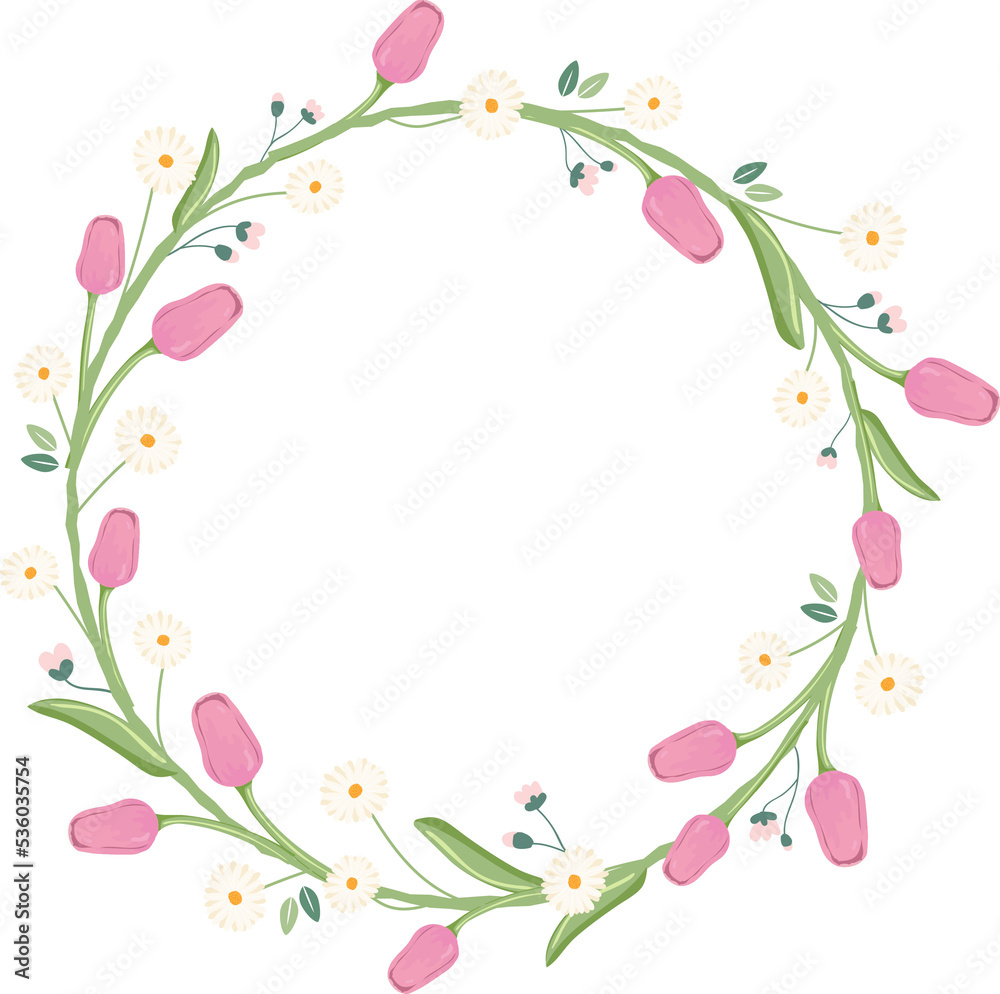 tulip and daisy spring flower bouquet wreath frame