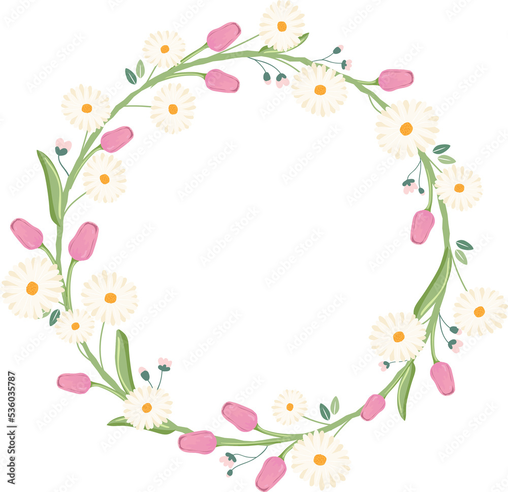 tulip and daisy spring flower bouquet wreath frame