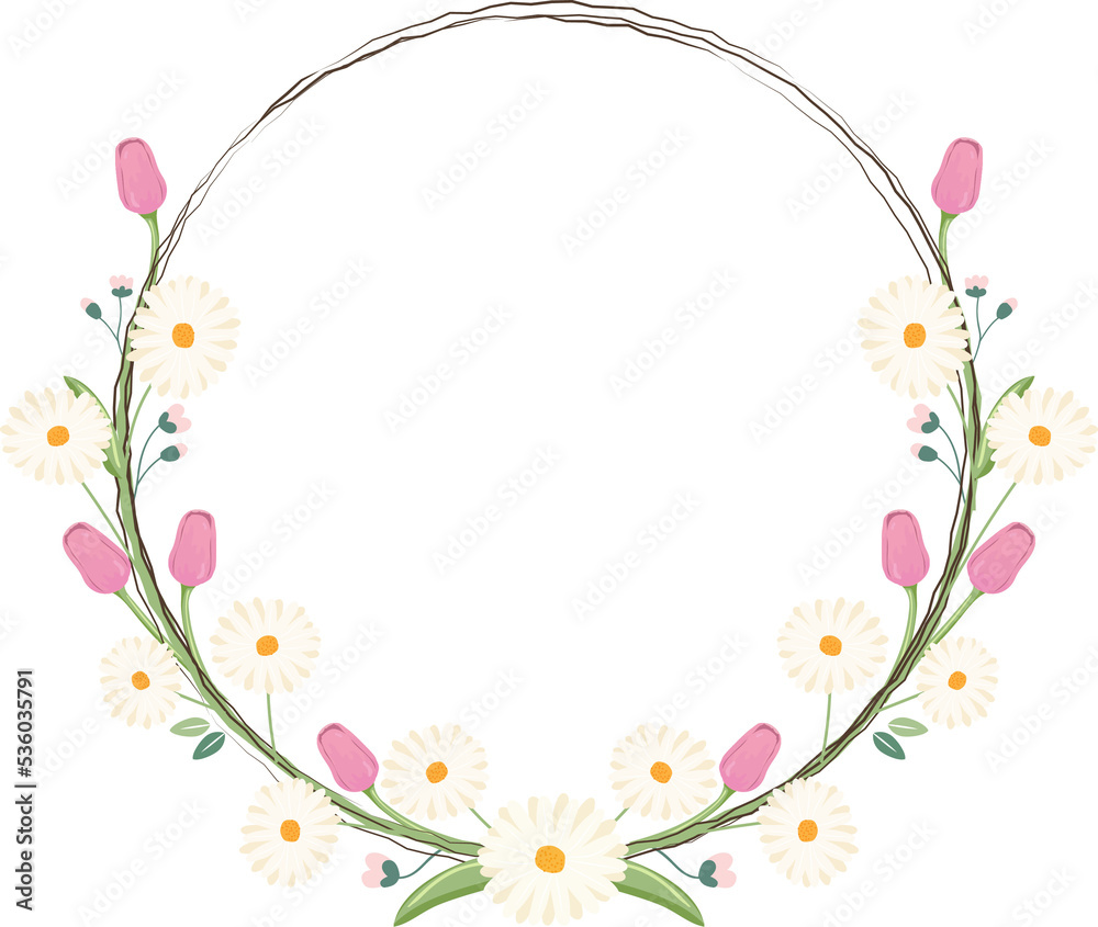 tulip and daisy spring flower bouquet wreath frame tulip and daisy spring flower bouquet wreath frame