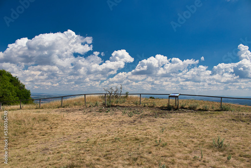 Lookout point on a hill in hot and cloudy summer day. Palava. Czech Republic.