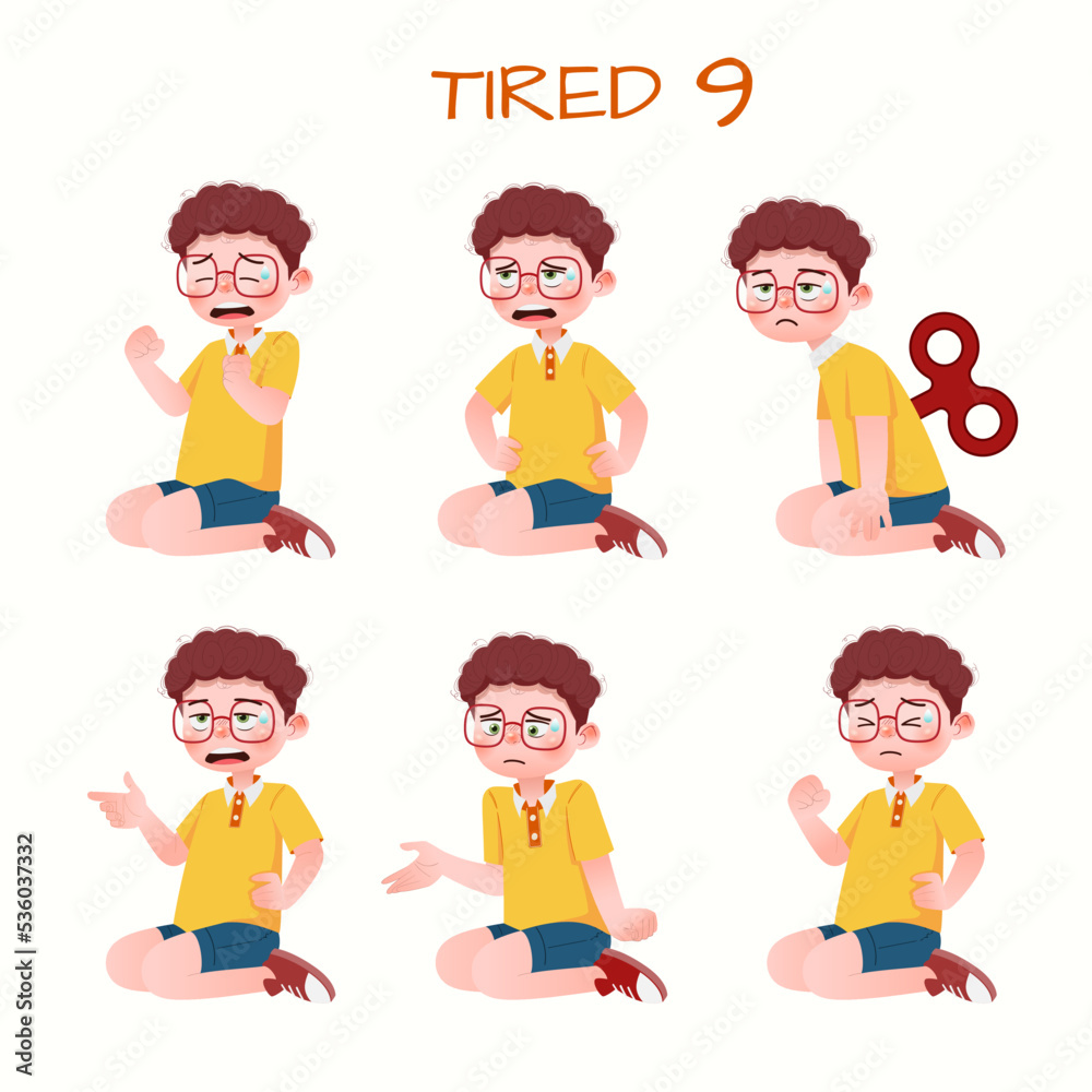 Set of kid boys showing tired expression.Vector illustration.
Set of kid boys showing tired expression.Vector illustration.
