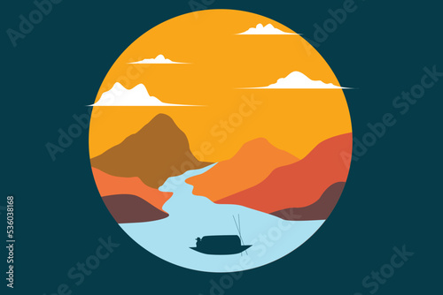 world map with globe. Having overcome the difficulties of climbing, you deservedly get magnificent views. Trekking sticker with a traveler who looks at the beautiful nature photo