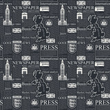 Vector seamless pattern with UK or London newspaper. Decorative page of newspaper or magazine with headings, illustrations and unreadable text. Suitable for wallpaper, wrapping paper, fabric, textile